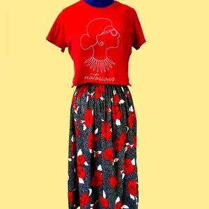 INSTAFIT Vintage Red Floral Skirt and Cropped RBG Tee Curated Combo